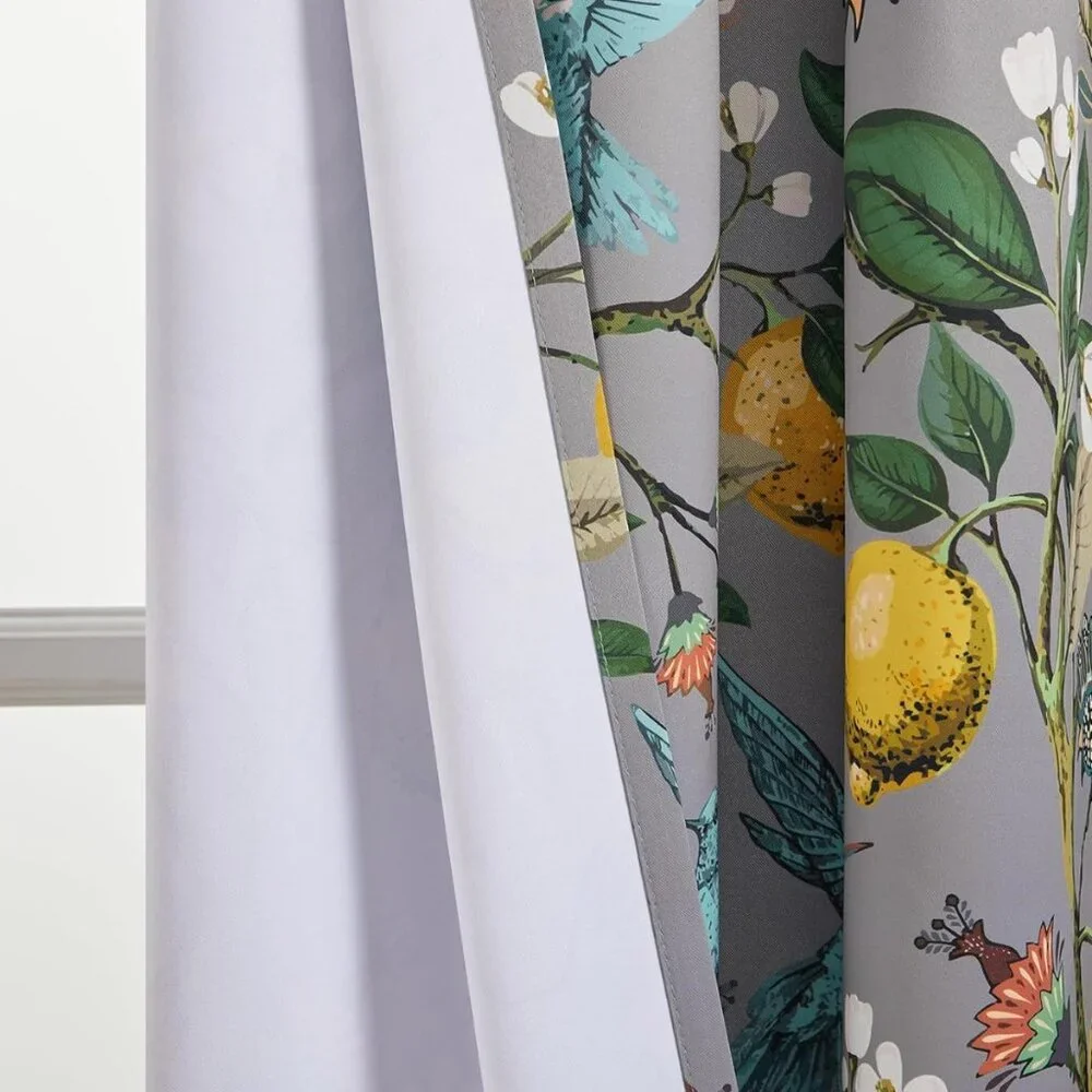 Floral Lemon Hummingbird Curtains Patterned Waverly Mid-Century Style